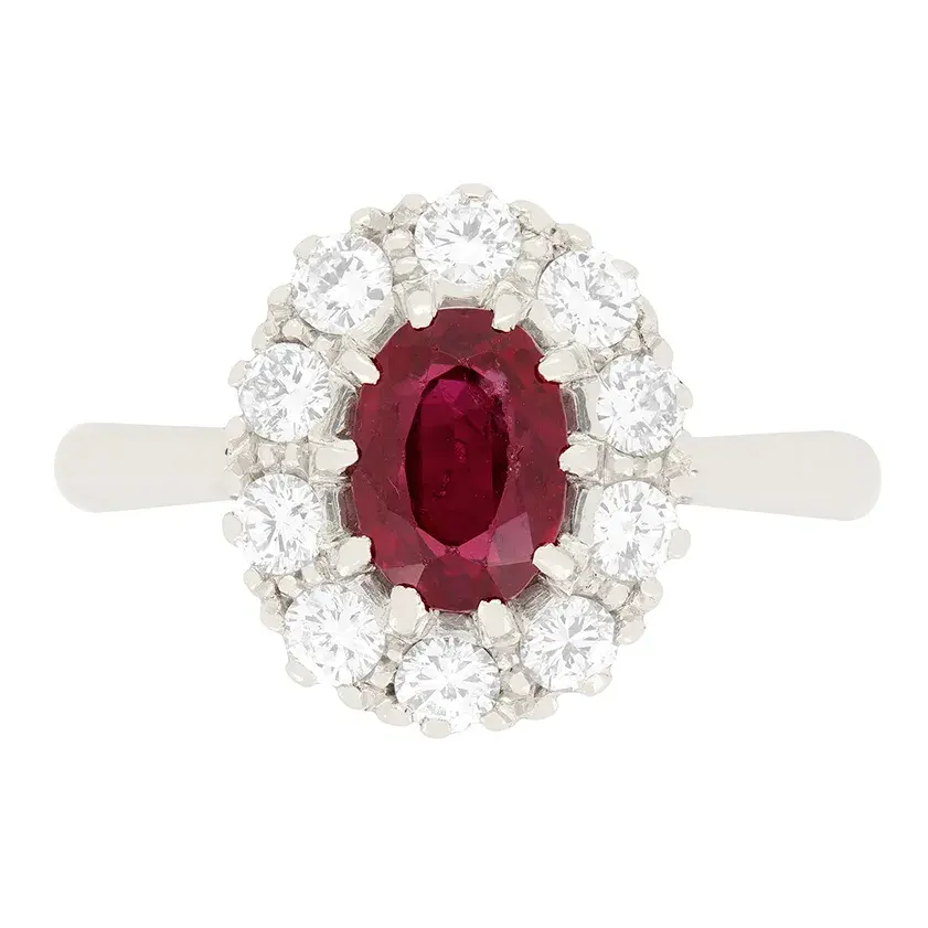 Vintage 1.00ct Ruby and Diamond Cluster Ring, c.1950s