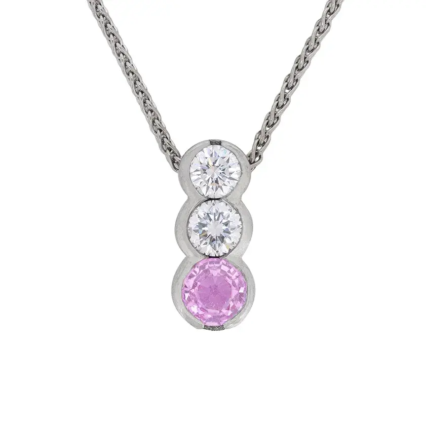 Contemporary 0.50ct Pink Sapphire and Diamond Drop Necklace