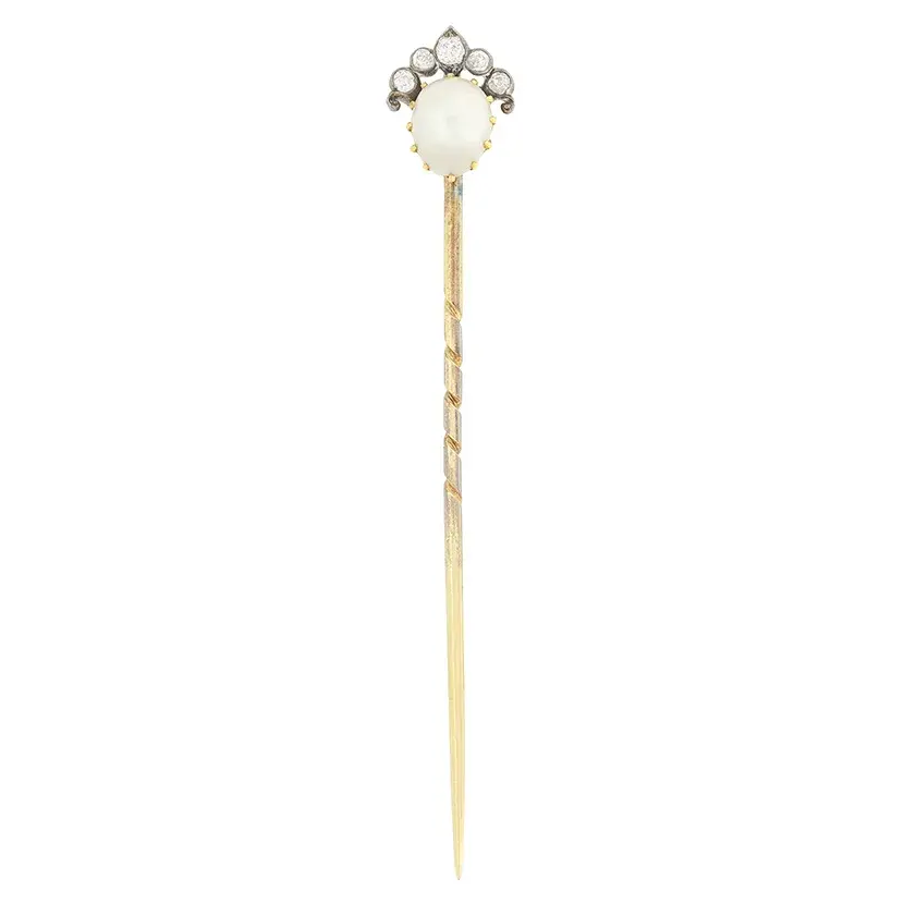 Victorian Pearl and Diamond Tie Pin, c.1900s
