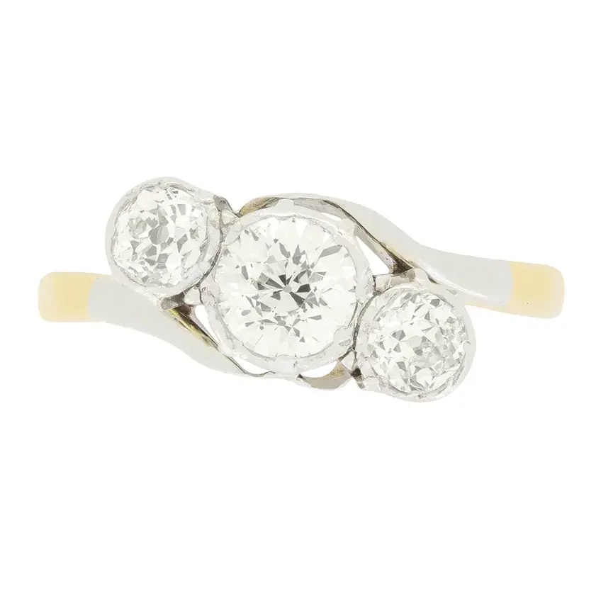 Edwardian 1.10ct Diamond Three Stone Twist Ring, c.1910s
