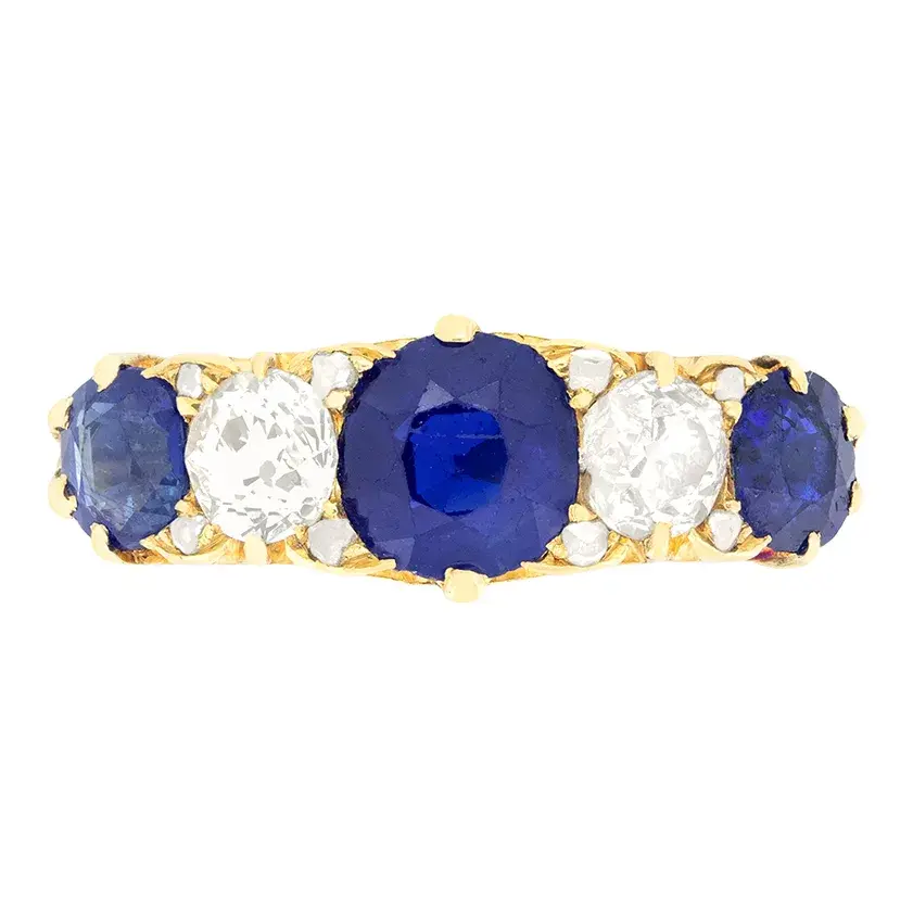 Victorian 2.60ct Sapphire and Diamond Five Stone Ring, c.1896