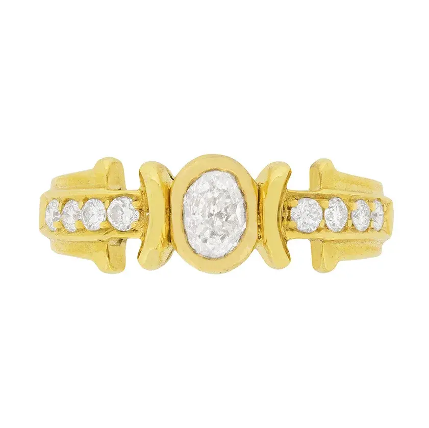 Unusual 0.44ct Oval Diamond Solitaire with Set Shoulders