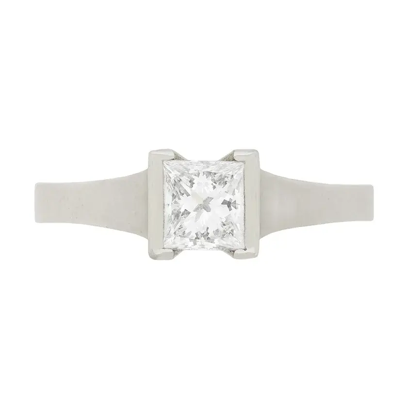 Modern GIA Certified, Princess Cut Diamond Solitaire Engagement Ring