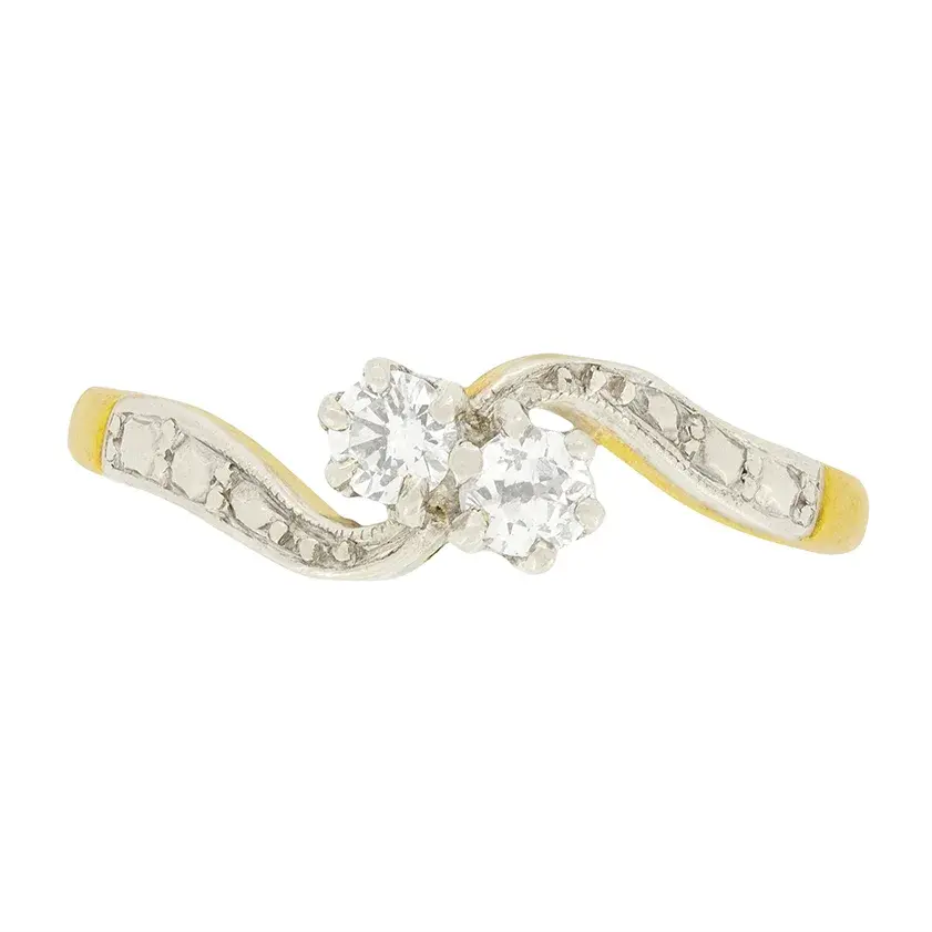 Edwardian 0.30ct Diamond Two Stone Twist Ring, c.1910s