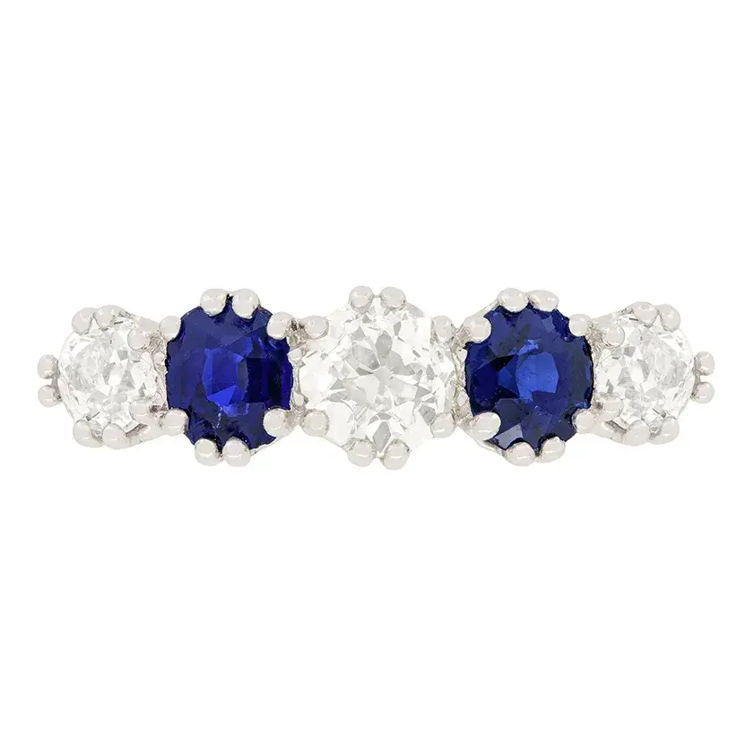 Art Deco 1.00ct Diamond and Sapphire Five Stone Ring, c.1920s