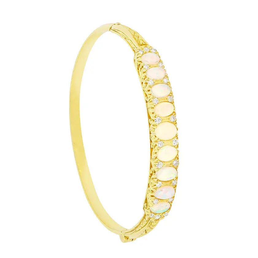 Vintage 1.65ct Opal and Diamond Bangle, c.1950s