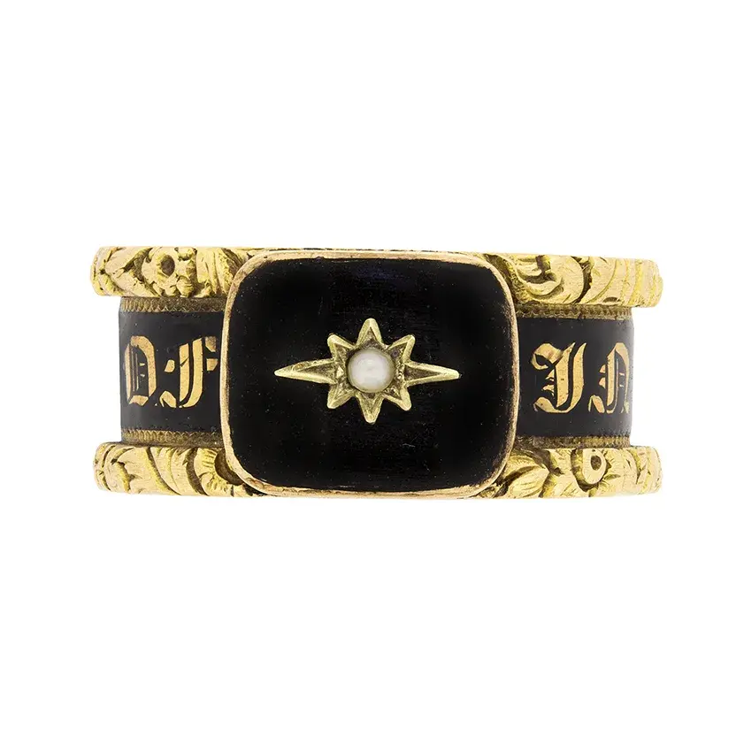 Georgian Mourning Ring with Black Enamel, c.1824