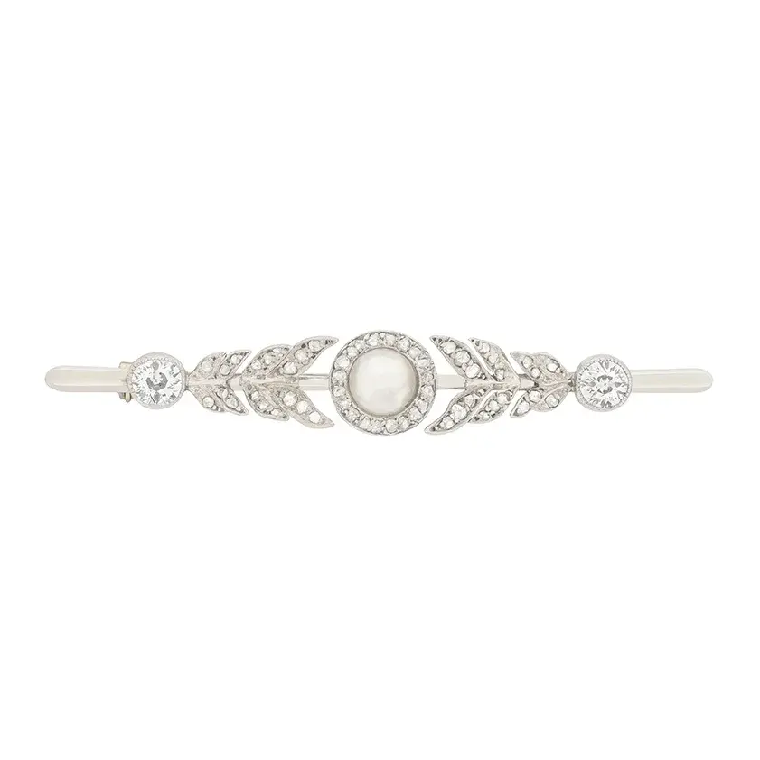 Victorian 1.40ct Diamond and Pearl Brooch, c.1900s