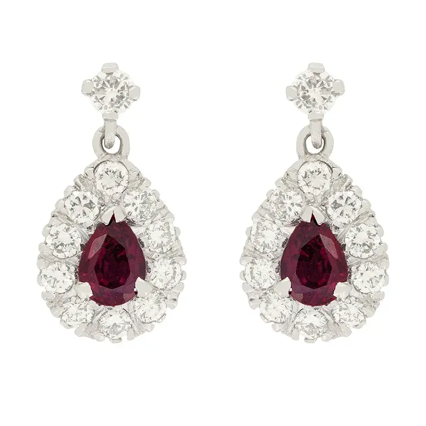 Vintage 0.80ct Ruby and Diamond Drop Earrings, c.1970s