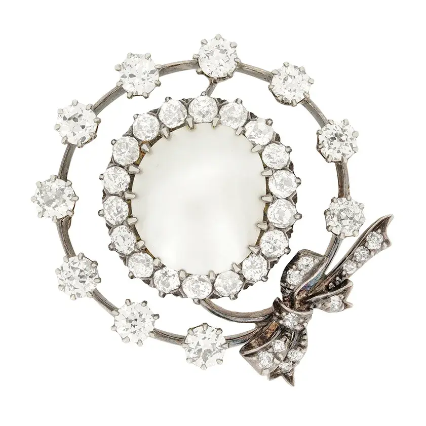 Victorian 4.55ct Diamond and Pearl Brooch, c.1880s