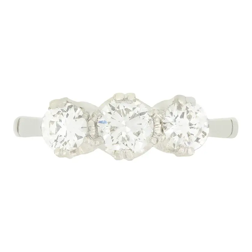 Art Deco 1.30ct Diamond Three Stone Ring, c.1930s