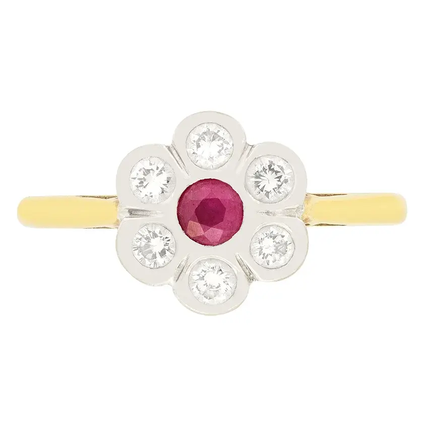 Vintage 0.20ct Ruby and Diamond Cluster Ring, c.1970s