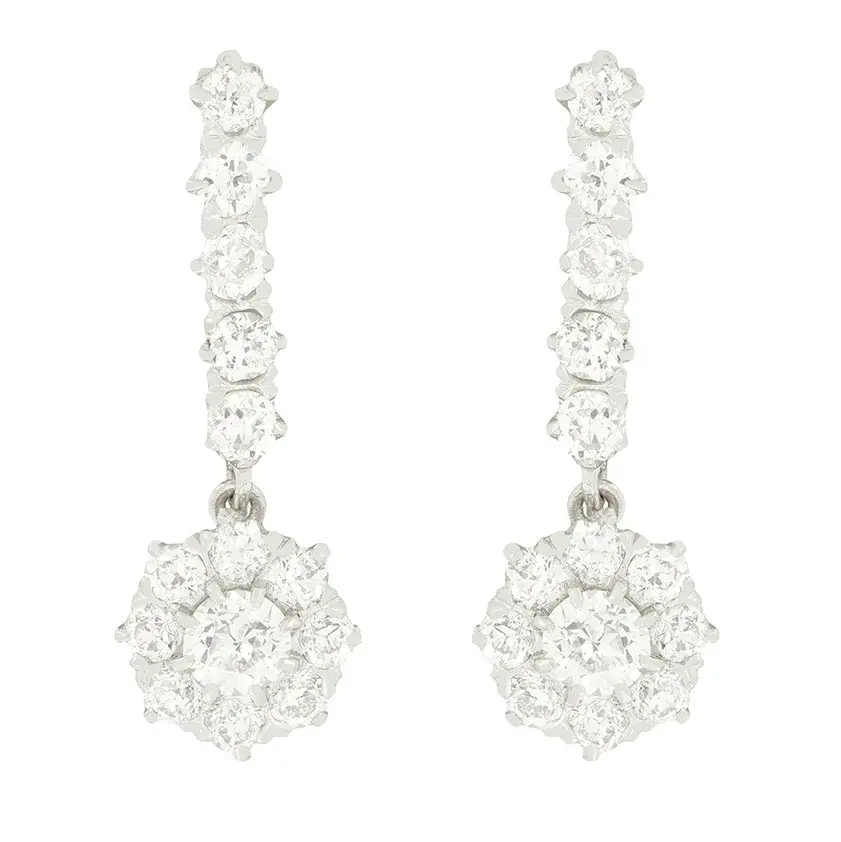 Art Deco 1.70ct Diamond Cluster Earrings, c.1920s