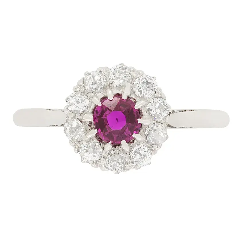 Art Deco 0.40ct Pink Sapphire and Diamond Cluster Ring, c.1920s