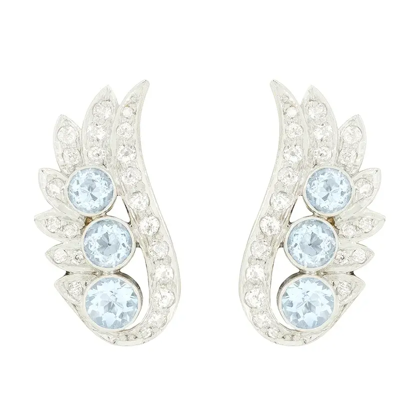 Art Deco 1.50ct Aquamarine and Diamond Earrings, c.1920s