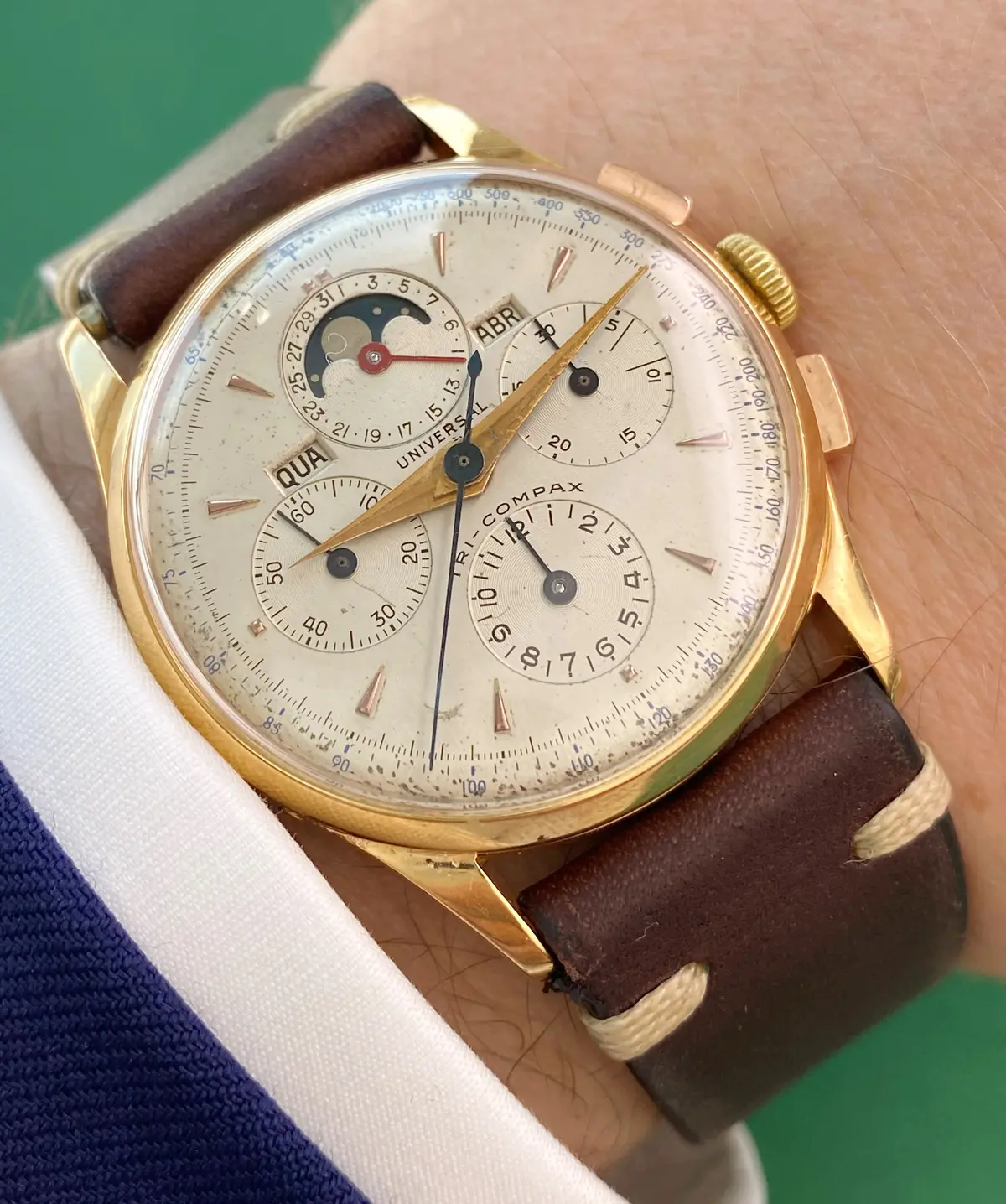 Serviced Universal Geneve Tri Compax Solid 18ct Rosegold Triple Date