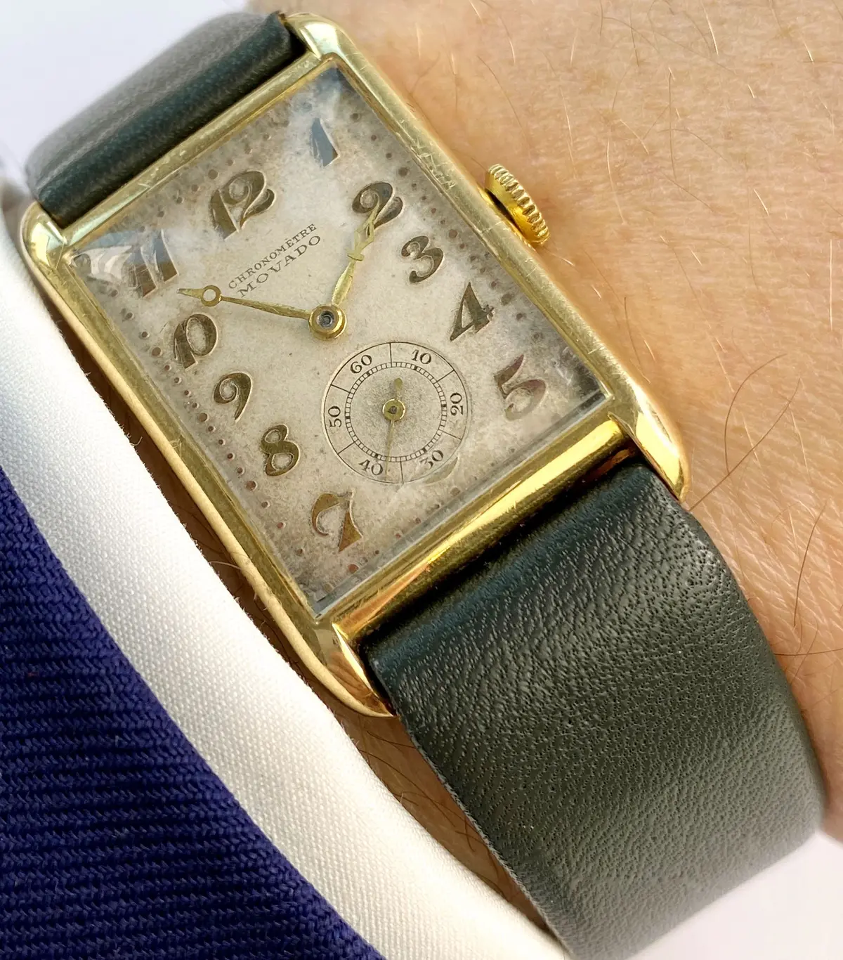 Serviced Vintage Movado Chronometer Chronometre Tank Solid Gold Breguet-Numbered
