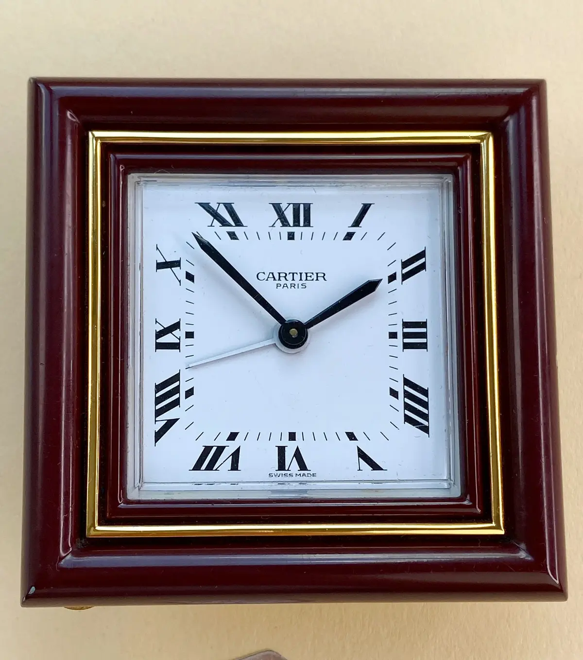 Vintage Cartier Table Clock Reisewecker Tischuhr Alarm Bordeaux Red