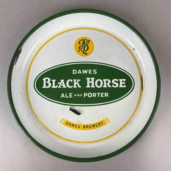 Antique 1930s Dawes Black Horse Beer Porcelain Advertising Tray