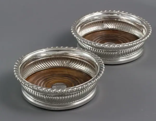 A Large Pair of George III Silver Wine Coasters, Sheffield 1819 by T & J Settle