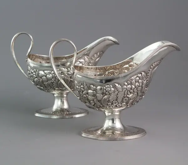 A rare pair of George III Pedestal Sauce Boats, Michael Homer, Dublin 1789