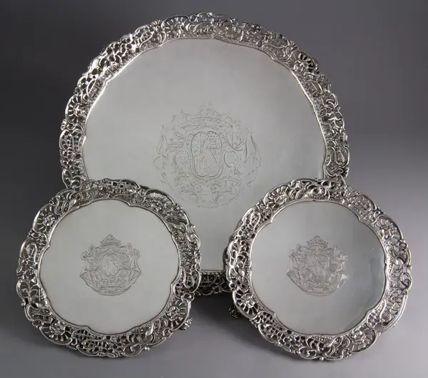 A Set of 3 George III Silver Salver or Trays, London 1762 by Richard Rugg