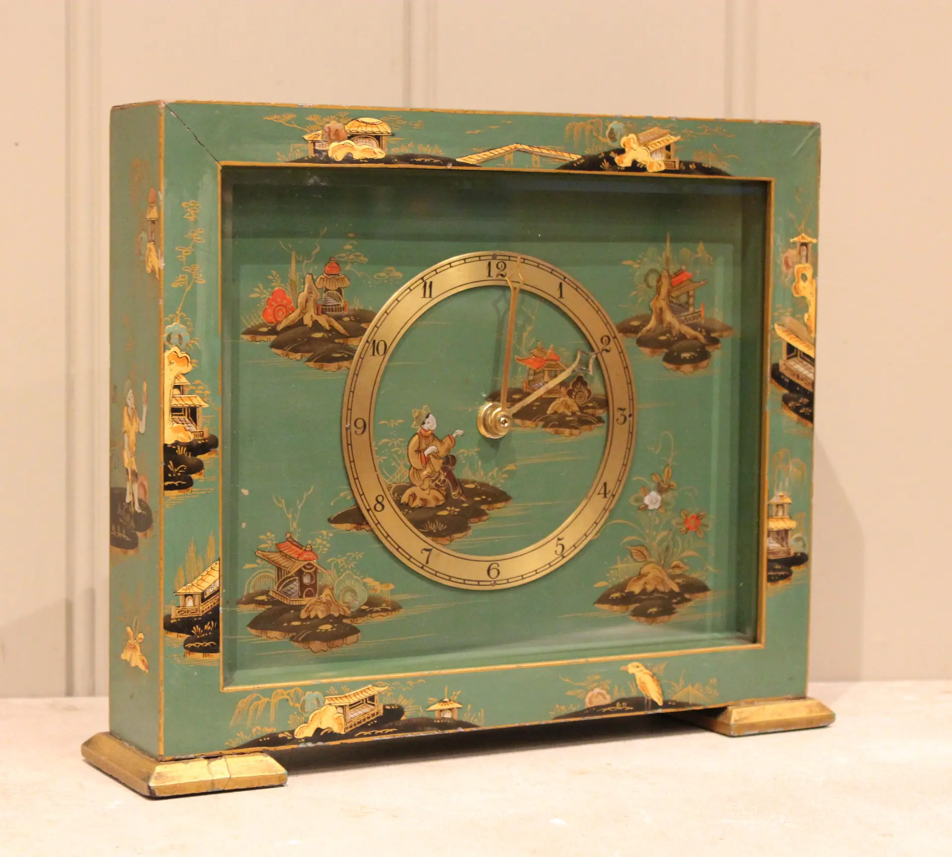 Green Chinoiserie Mantel Clock