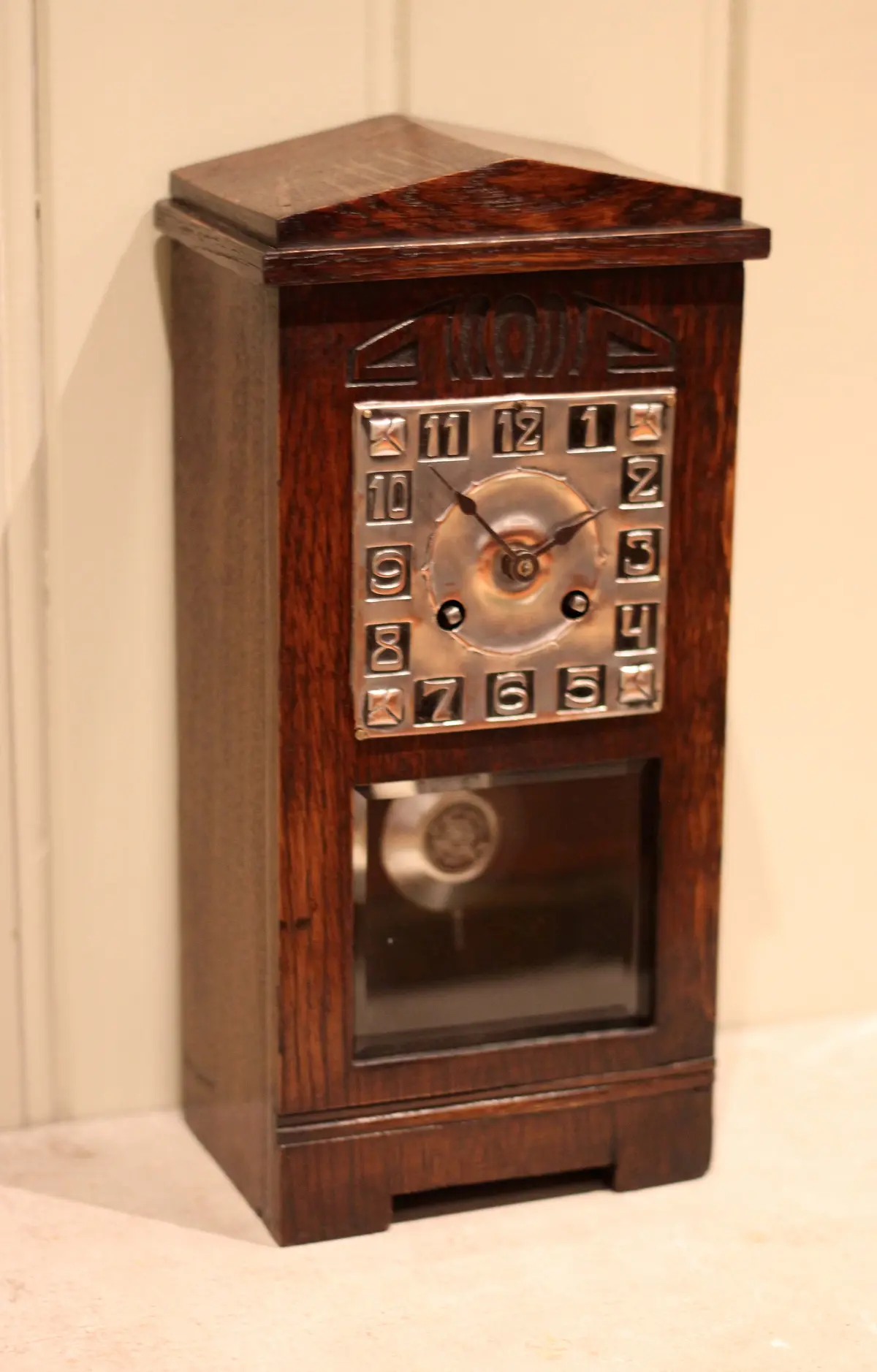 Unusual Oak Arts & Crafts Mantel Clock