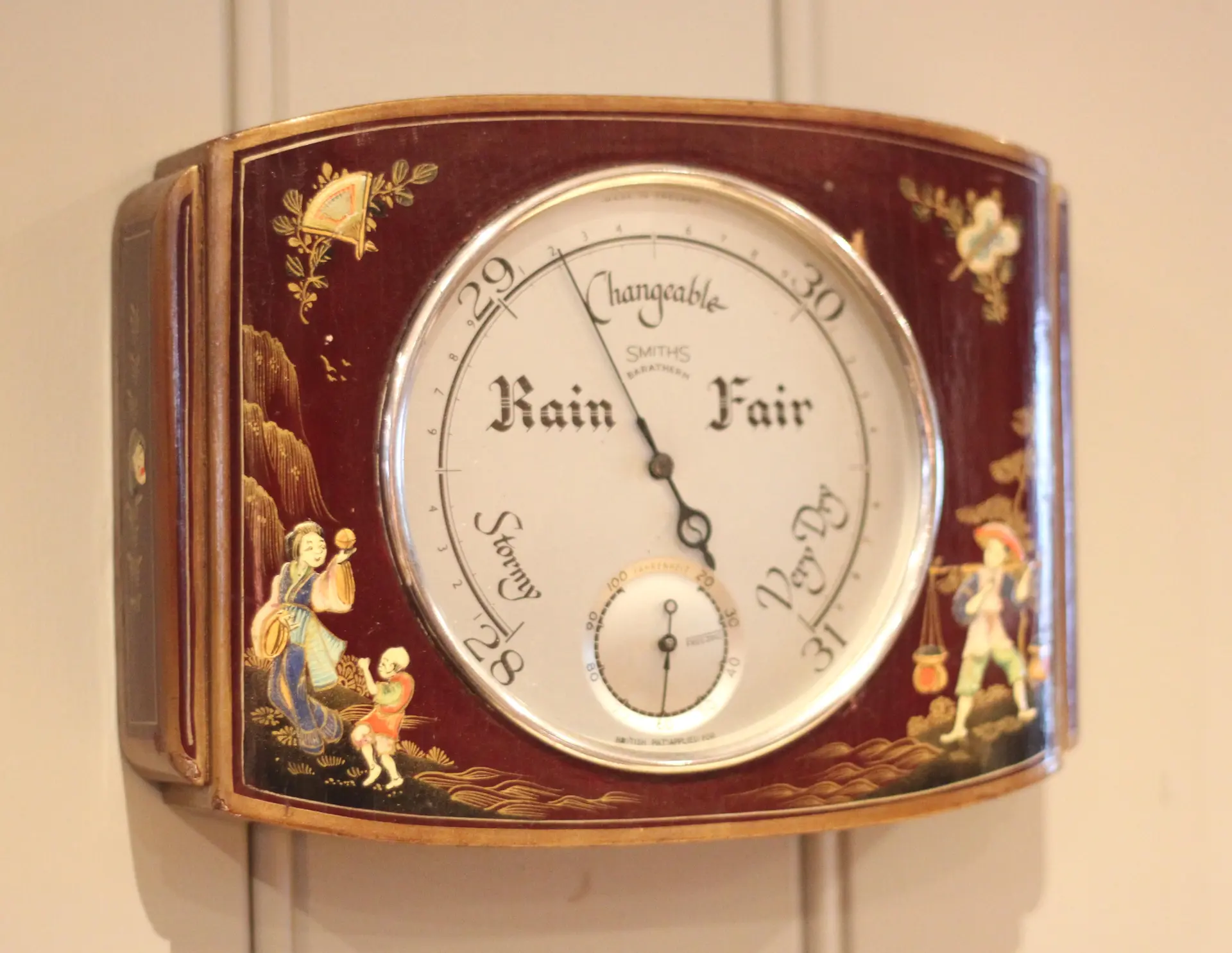 Maroon Chinoiserie Aneroid Barometer