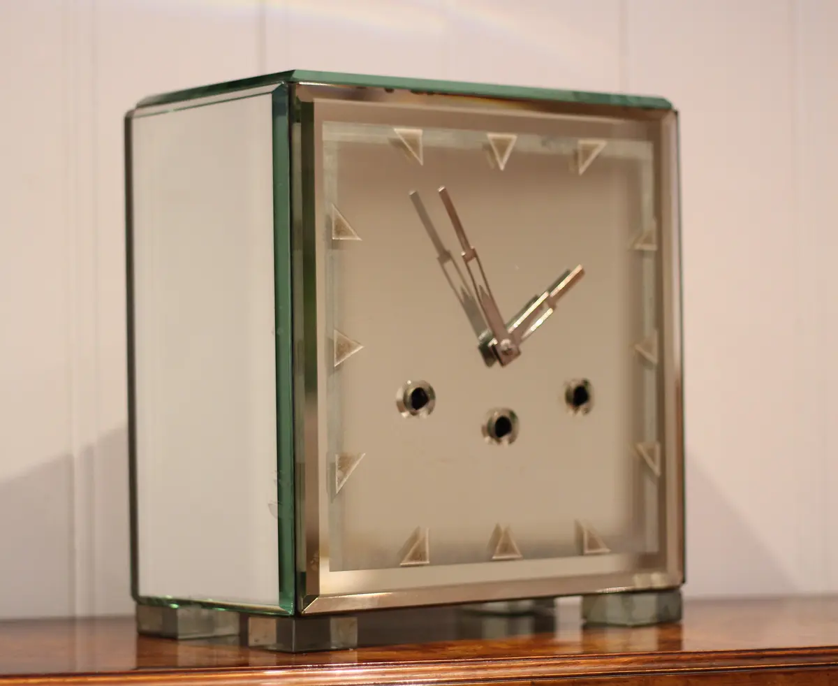 Unusual Art Deco Westminster Chiming Glass Mantel Clock