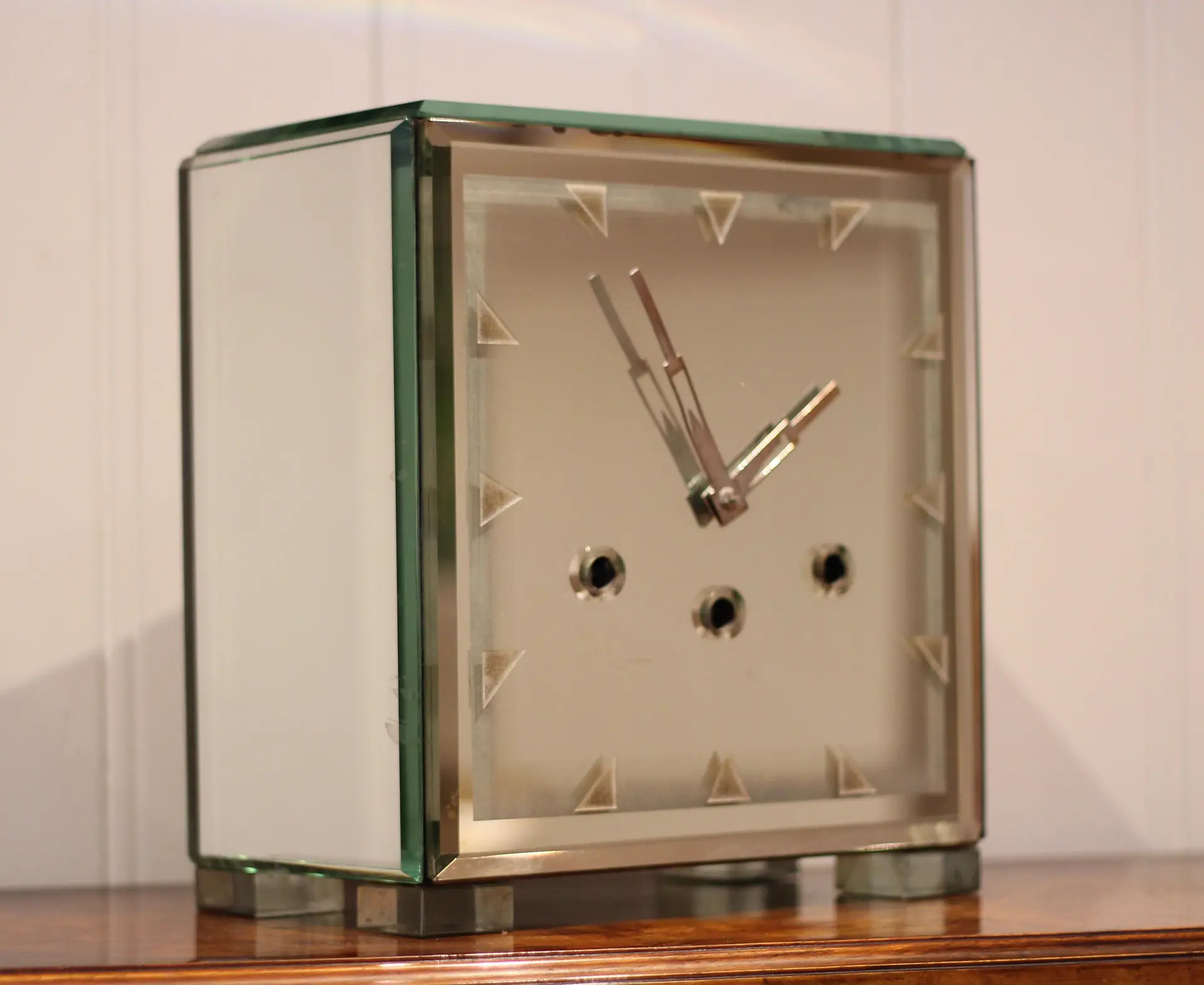 Unusual Art Deco Westminster Chiming Glass Mantel Clock