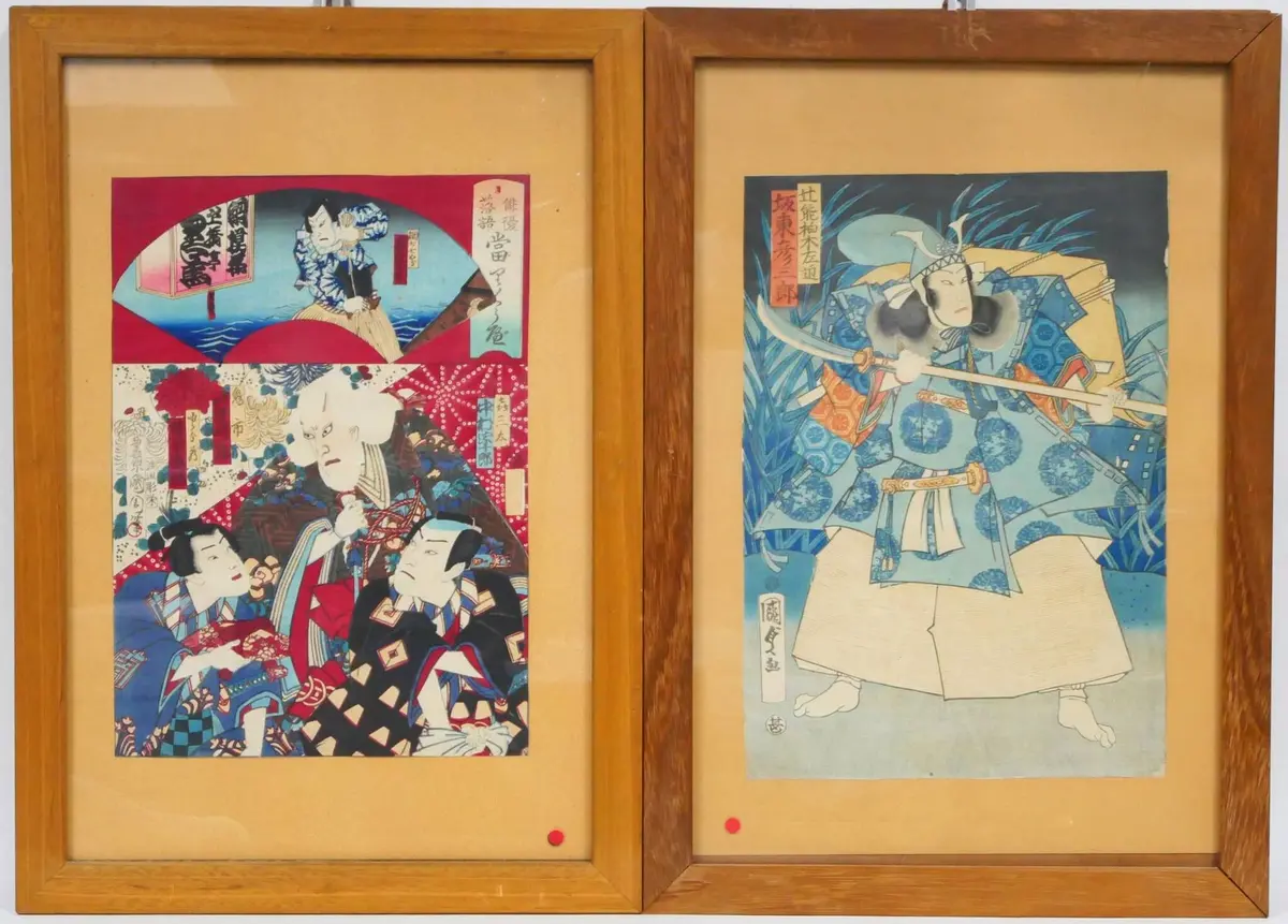 Four woodblock prints, oban tate-e: - Lot 71
