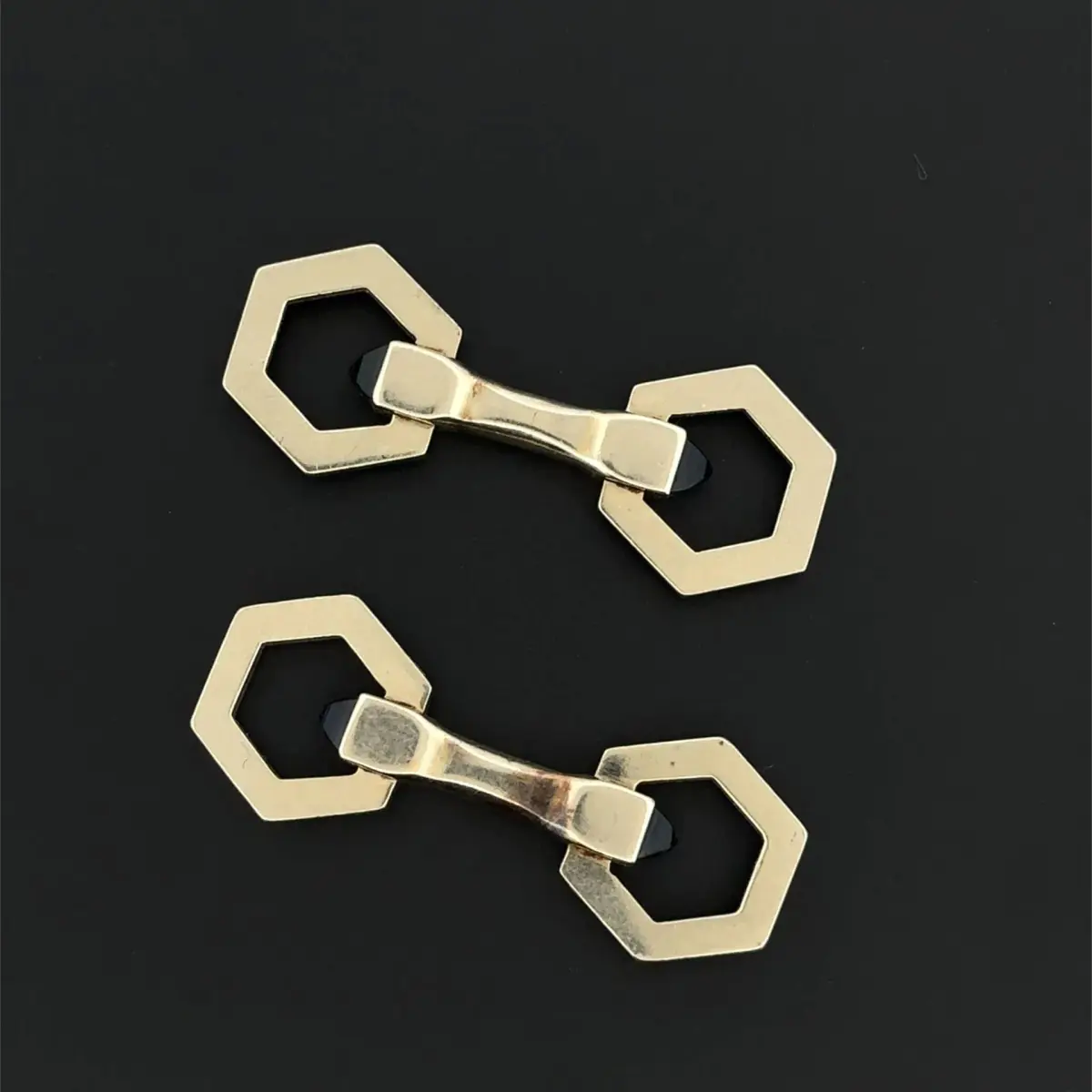 Pair of geometric cufflinks in white gold (750) set with blu - Lot 284