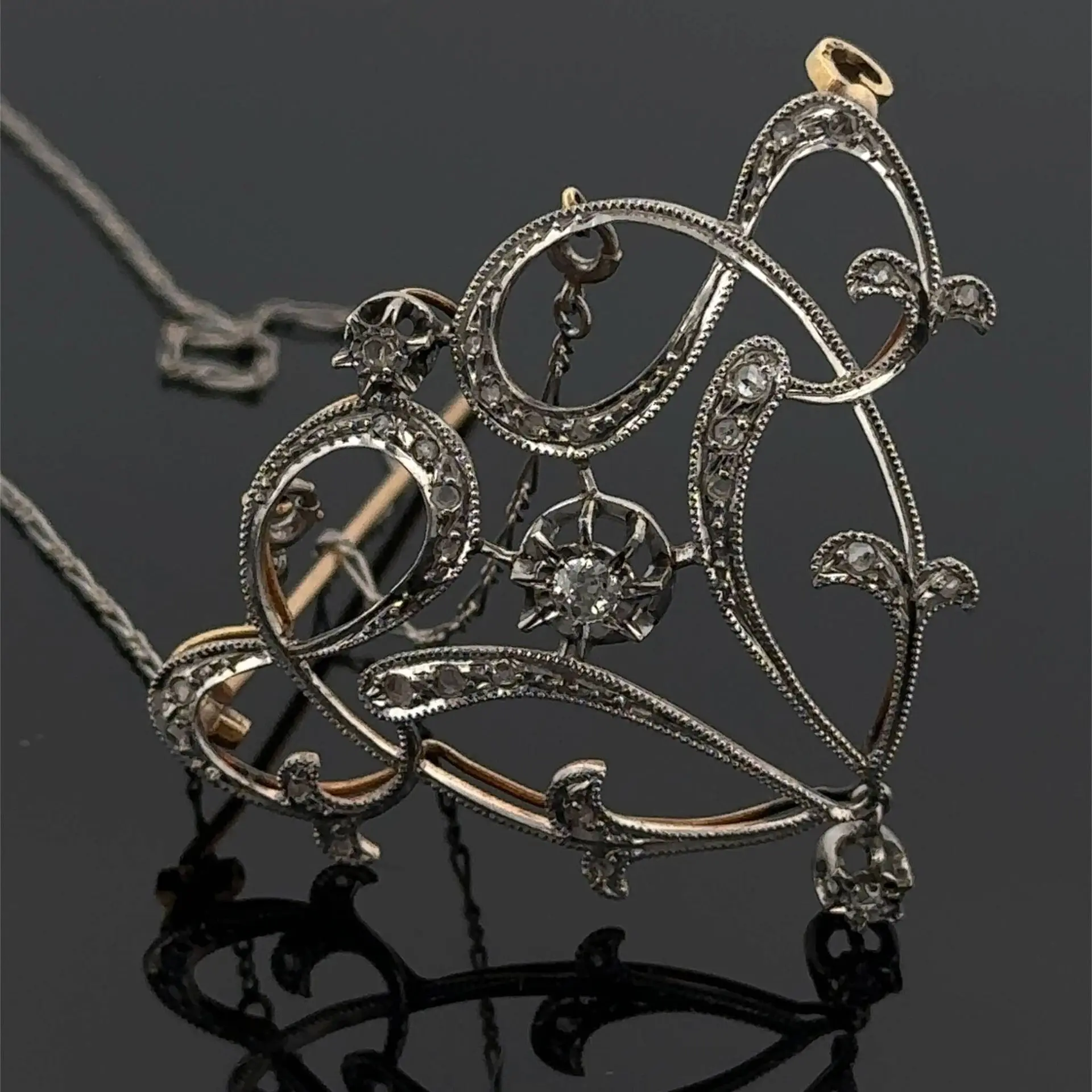 Brooch-pendant in yellow gold (750) and platinum (min. 800) - Lot 315