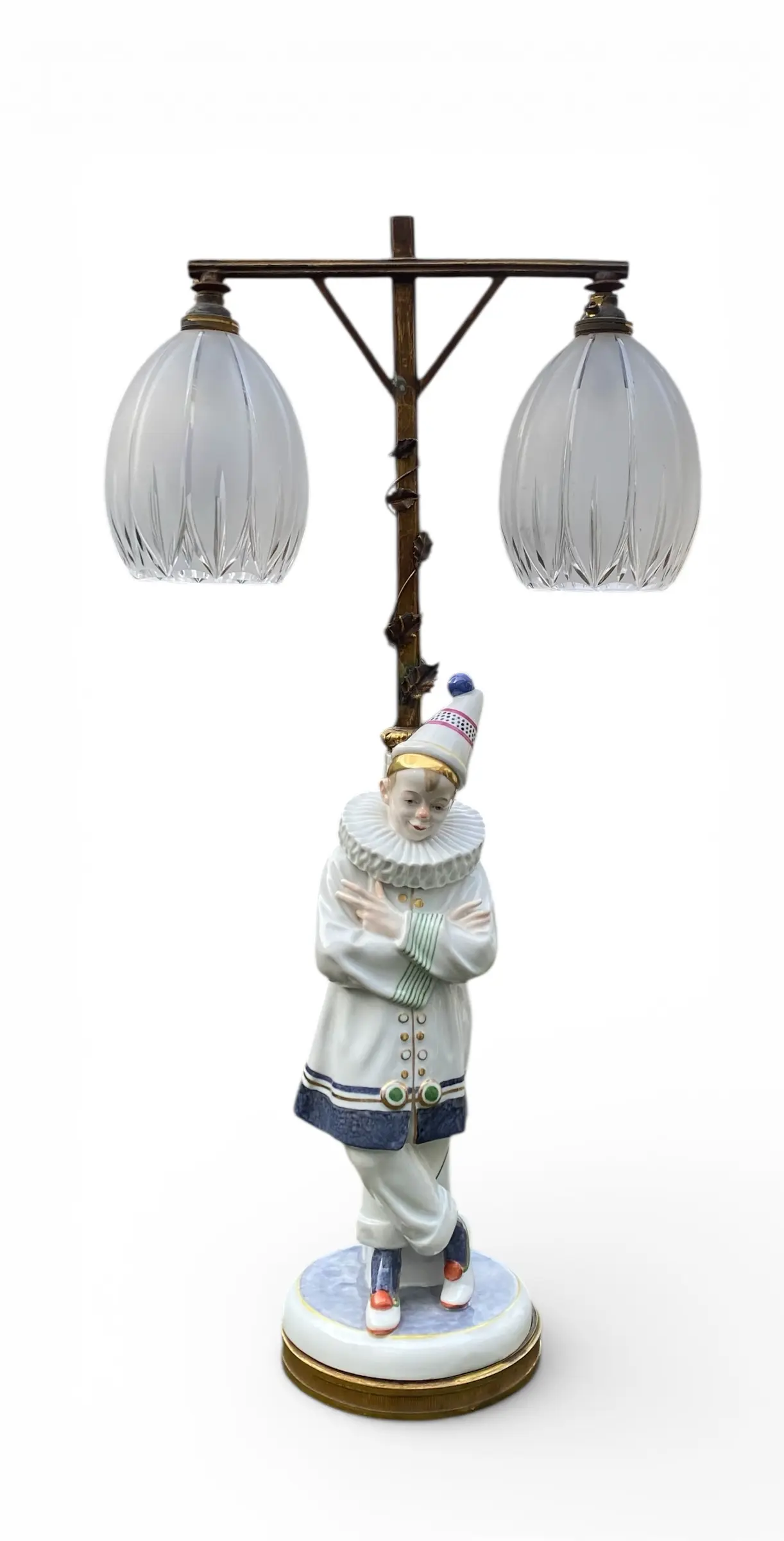 Karl Ens porcelain Pierrot and bronze lamp, c. 1920.