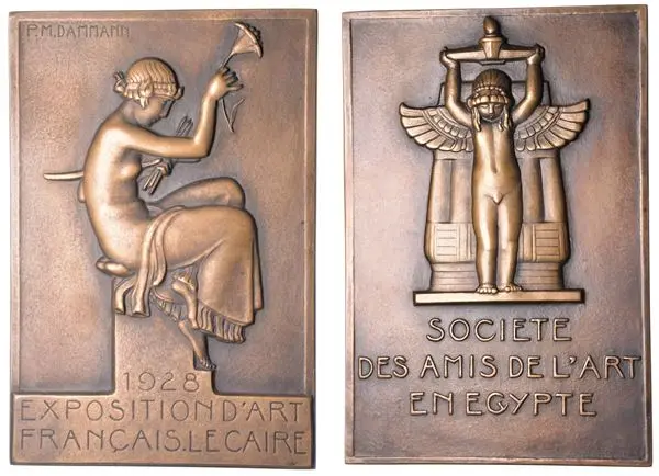 EGITTO. FOUAD I, 1917-1936. Placca in bronzo 1928. Exposition dâArt
