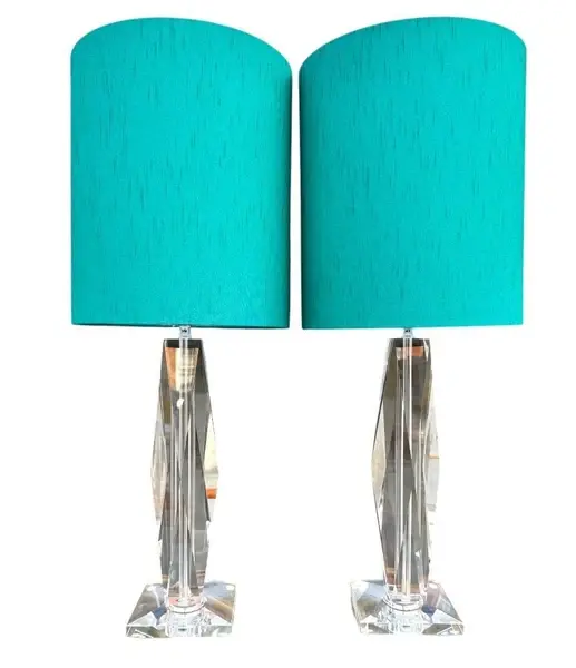 A pair of French 1970s faceted crystal lamps with chrome fittings