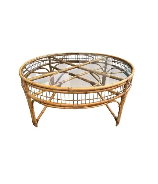 A large Italian 1970s circular bamboo coffee table