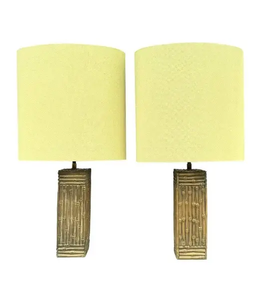 A pair of 1950s Maison Bagues style solid brass faux bamboo lamps