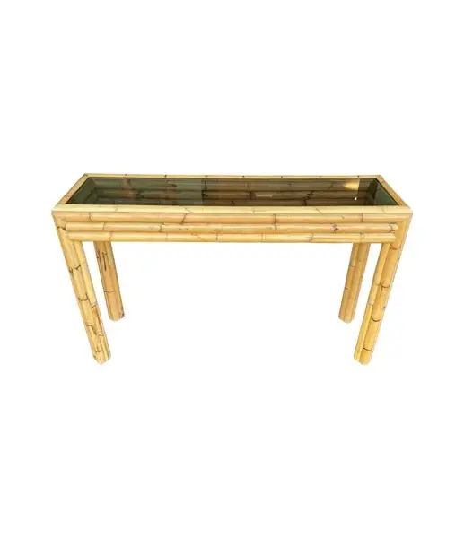 Copy - An Italian 1970s bamboo console table with smoked glass top