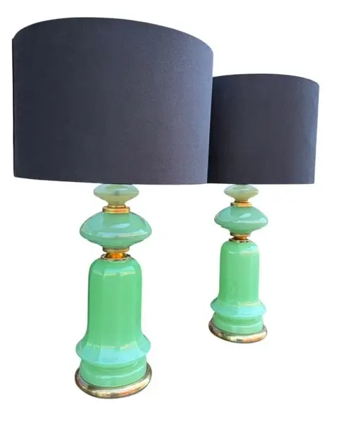 A wonderful large pair of 1960s opaline, lime green and pastel yellow