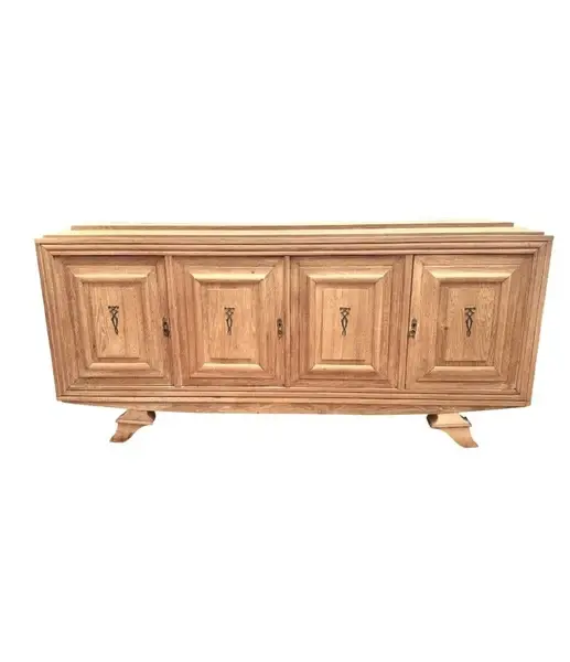 A French 1940s Gaston Poisson style, bleached solid oak, four door sideboard