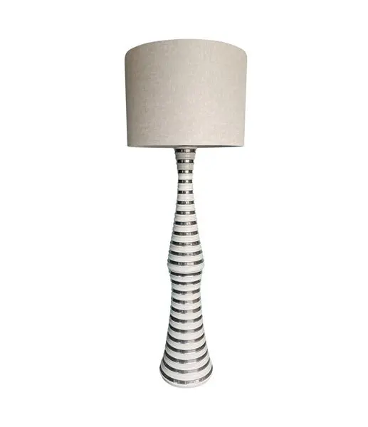 A large 1970s Italian white and silver ceramic floor lamp with natural