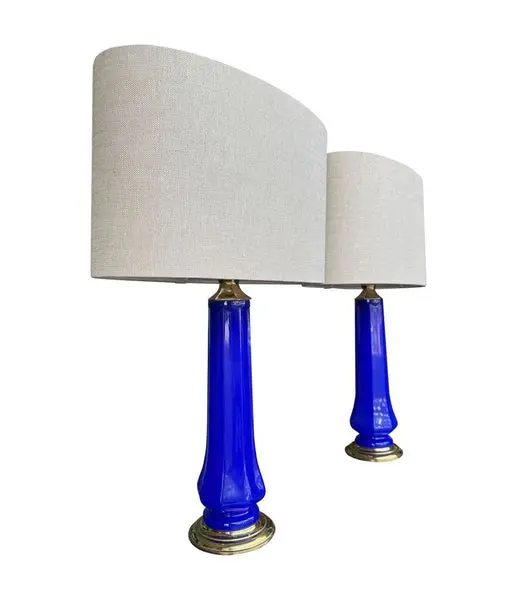 A pair of 1960s cobalt blue opaline Murnao glass lamps by Gino Cenedese