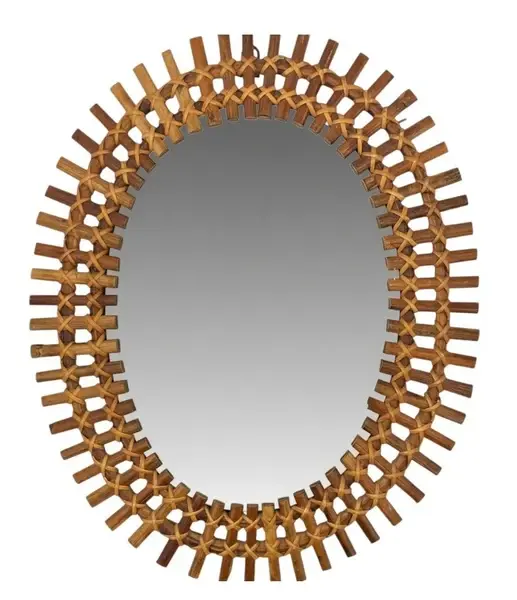An Italian oval 1970s Split cane bamboo mirror by Franco Albini for Bonacina