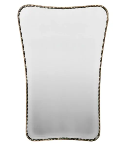 An Italian 1950s shaped brass frame mirror with decorative beaded edge detail