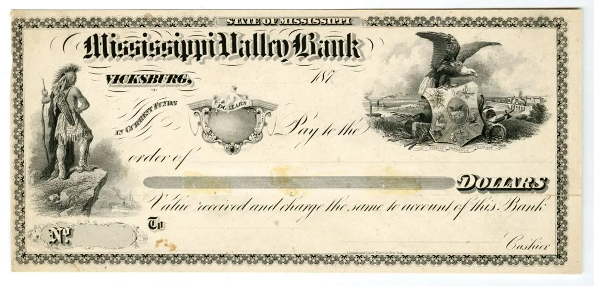 MS. Mississippi Valley Bank. Undenominated Check / Draft Proof on