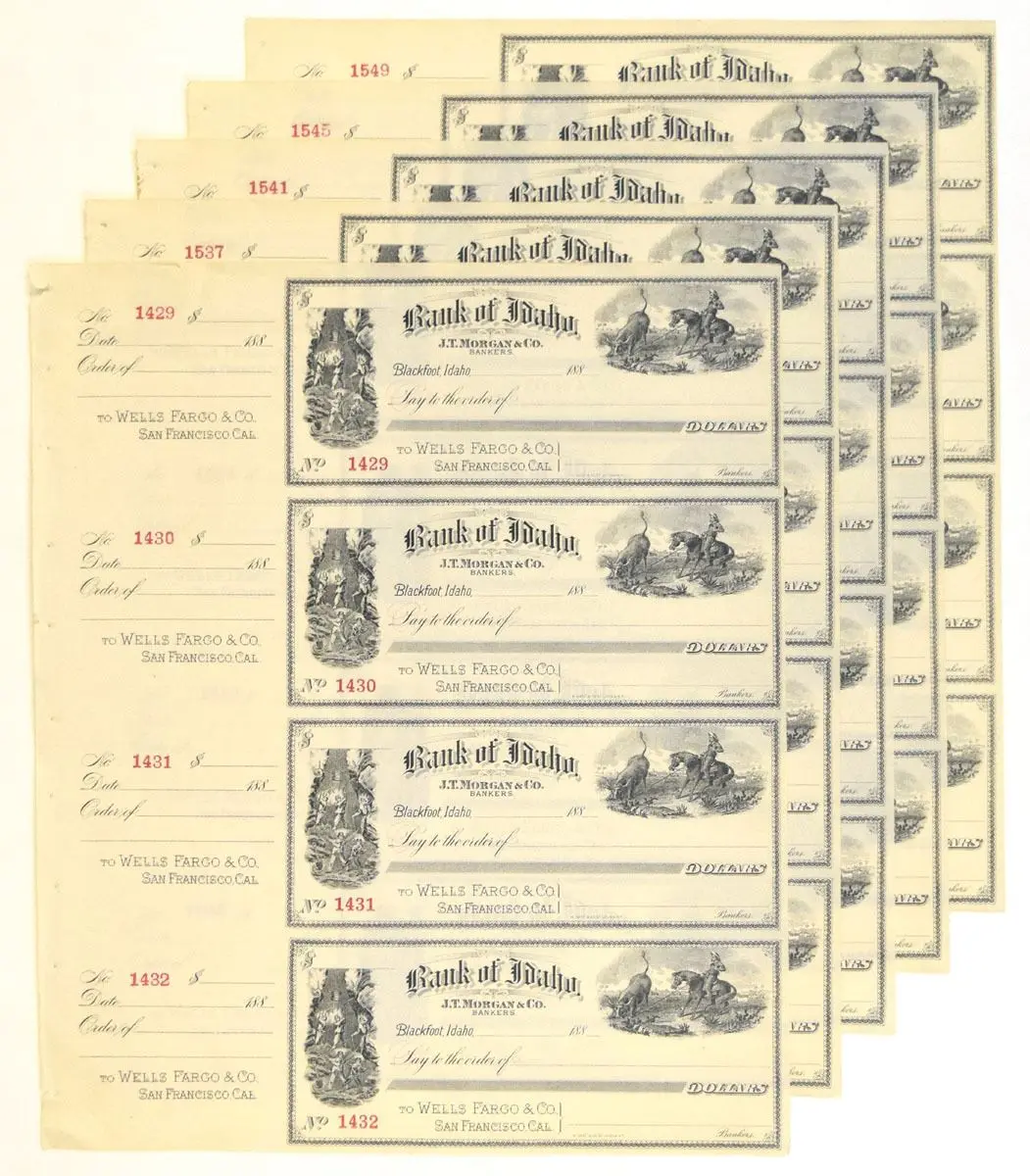 ID. Bank of Idaho (J.T. Morgan & Co.), ND (1880s), Lot of 5 sheets