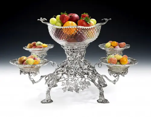 A very unusual early George III silver and glass Centrepiece/Epergne
