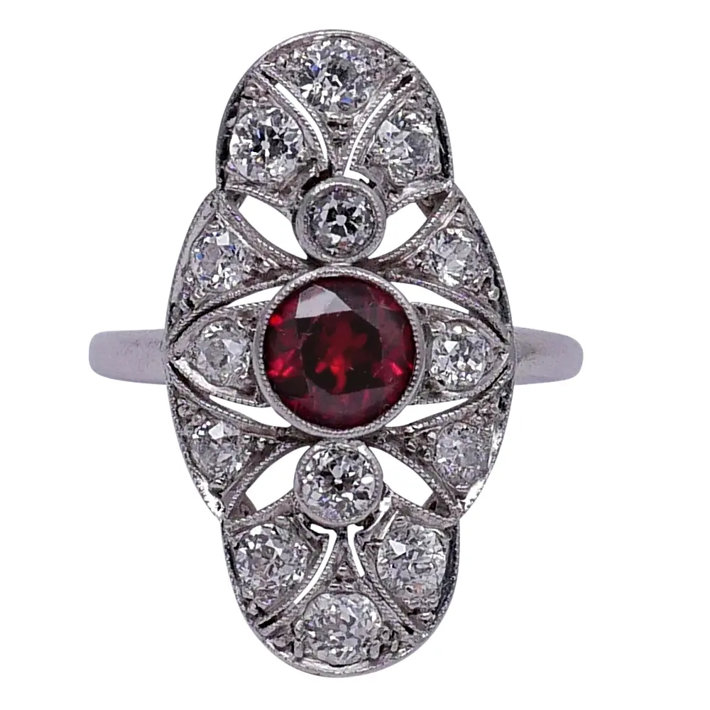 Art Deco Red Spinel Diamond Ring